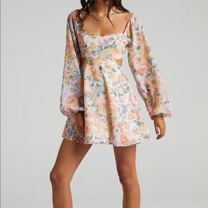 Showpo Floral Cutout Long Sleeve Mini Dress